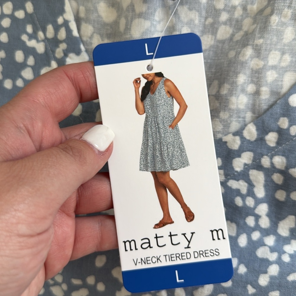 NEW- Matty M V-Neck Linen Tiered Dress in Blue Slate - Picture 5 of 9
